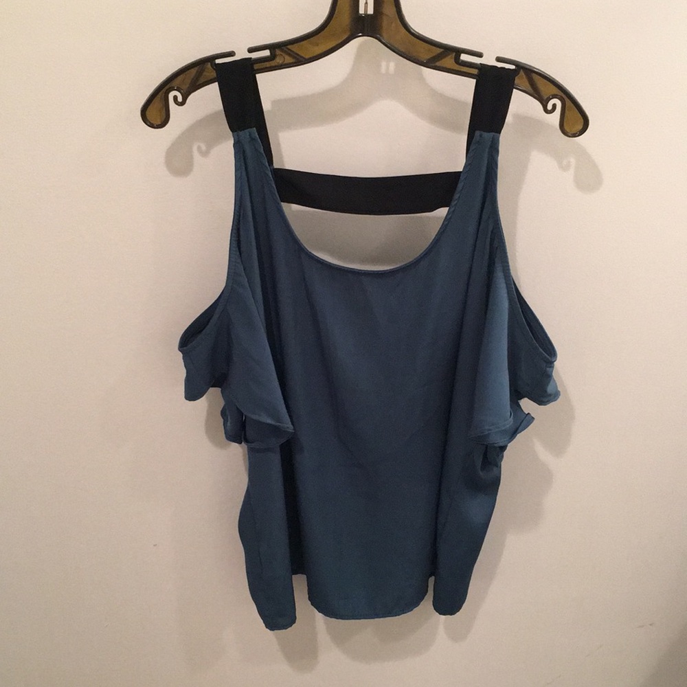 Teal Cold Shoulder Top with Deep V on Back - NWT